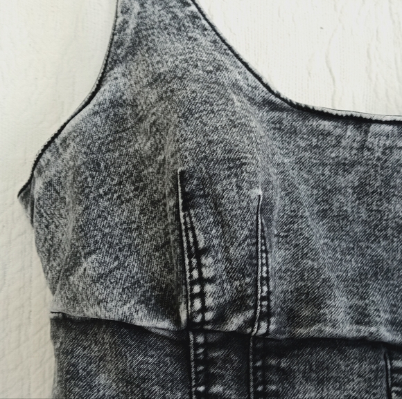 NoBo Black Acid Wash Denim Mini Dress Stretch Bodycon Retro 90s Cutie Fitted Med - Picture 7 of 16